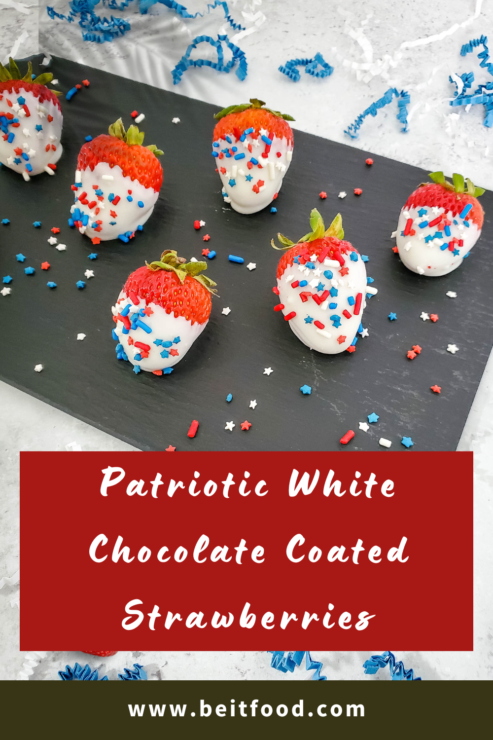 Patriotic White Chocolate Coated Strawberries
